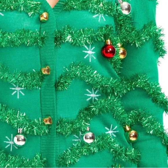 WOMEN’S TIPSY ELVES UGLY CHRISTMAS SWEATER LARGE and XL GAUDY GARLAND CARDIGAN - Picture 3 of 4